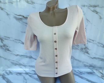 90s Vintage Womens Pink Ribbed Top/Tee Short Sleeve. Size M.