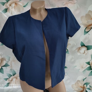 90s Vintage women&#39;s blue formal cropped bolero without closure. Bolero short sleeves. Size M-L.