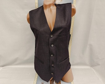 Gilet habillé gris vintage en viscose pour femmes des années 90. Taille M.