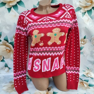 90er Jahre Vintage Damen Roter Lebkuchen Weihnachten Pullover Langarm. Größe S-M.