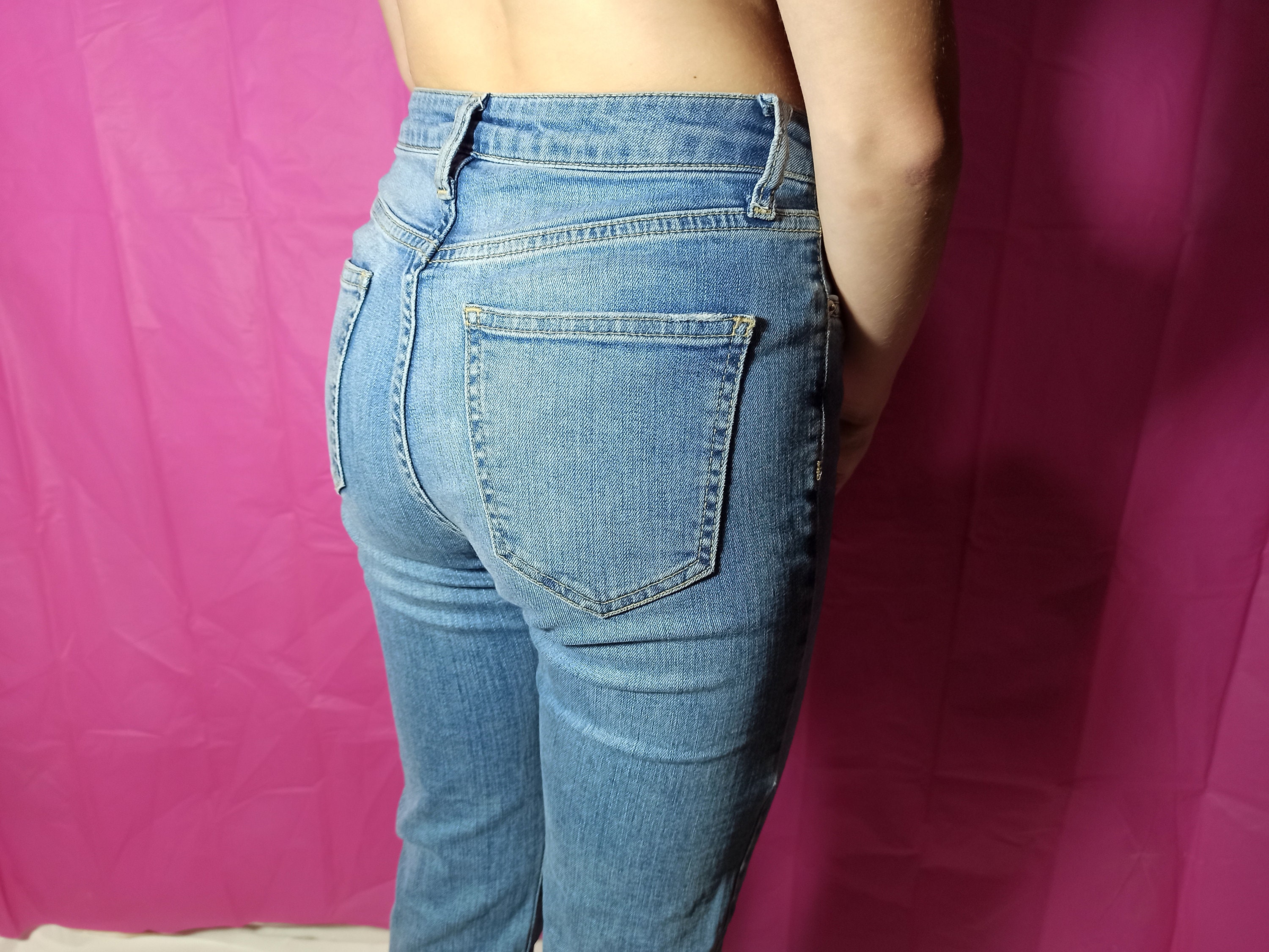 90s Vintage turkish womens jeans with fringe. Light blue | Etsy