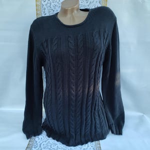 90s Vintage Womens Navy Blue Cable Knit Sweater Long Sleeve. Size L-XL.