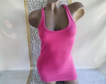 90s Vintage Cotton Women's Pink Ribbed Basic Tank Top. Size S.