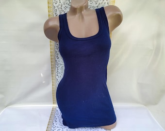 90s Vintage Cotton Women's Blue Basic Ribbed Top/Tank Top. Size M.