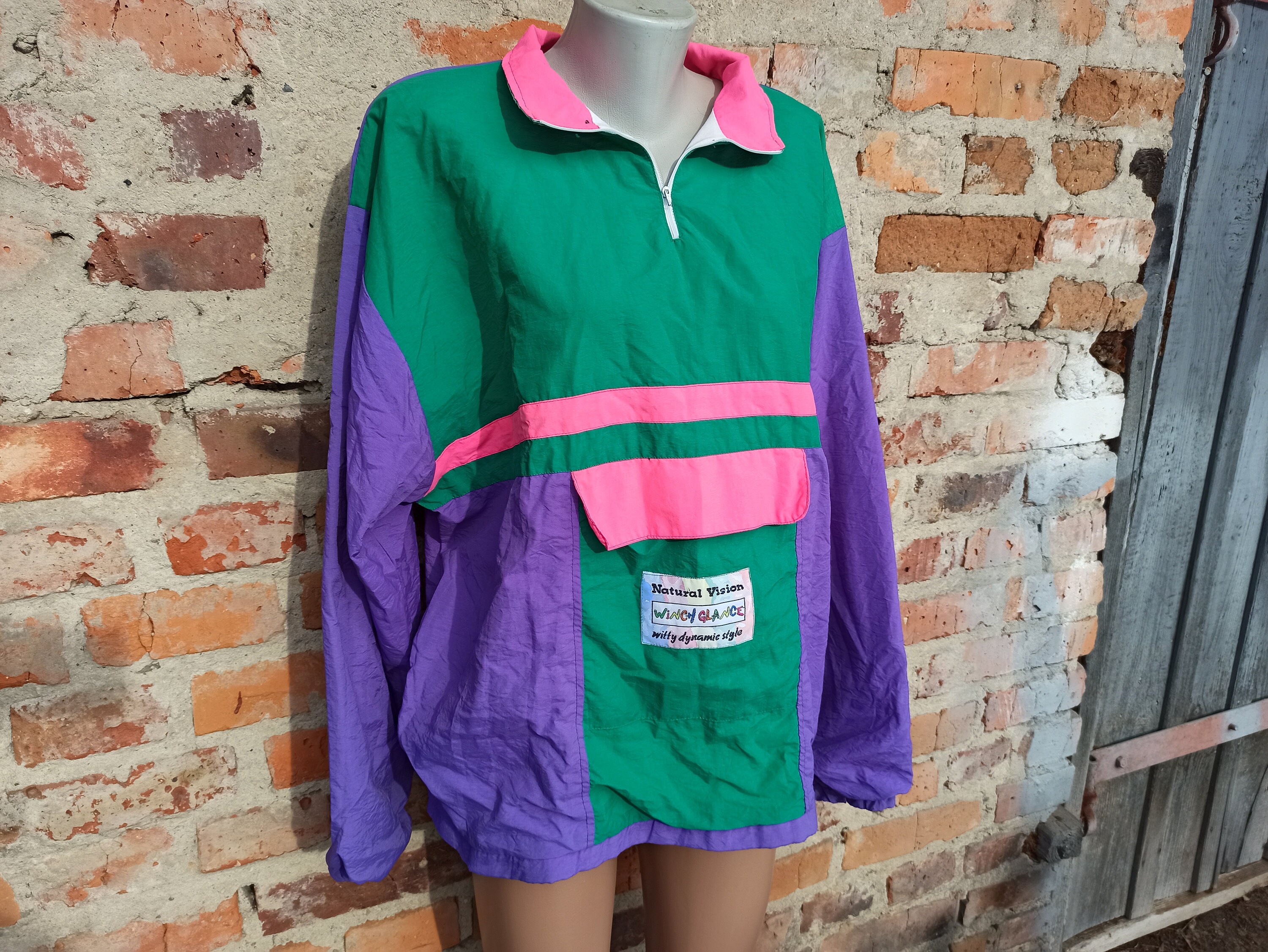 Retro Color Block Jacket 90s Vintage Color Block Nylon Jacket: Neon Oversized Sportswear - Etsy