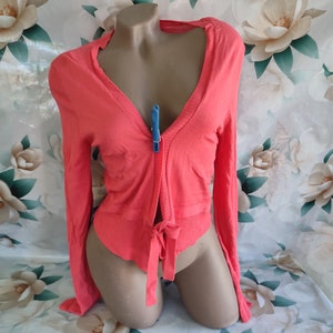 90s Vintage Viscose Women's Pink Cropped Bolero Tie Long Sleeve. Size M-L.