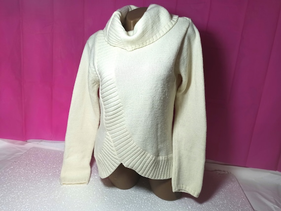 Pull en maille blanc pour femme vintage des annees 80 taille L. marque Jacqueline Riu Etsy France