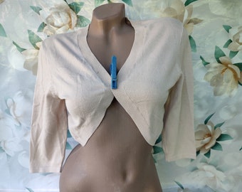 90s Vintage Cotton Women's Beige Cropped Bolero Half Sleeve. Size M.