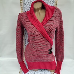 90s Vintage Women's Red Melange Collar Sweater Long Sleeve. Size S-M.