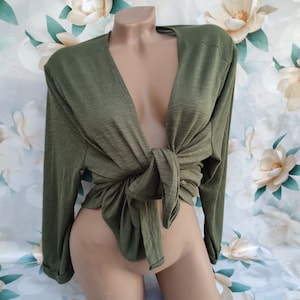90s Vintage Joyful women's khaki bolero quarter sleeve. Size L-XL.
