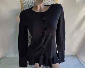 90s Vintage Cotton Alpaca Wool Women's Black Romantic Cardigan Buttoned Long Sleeve. Size XS-S.