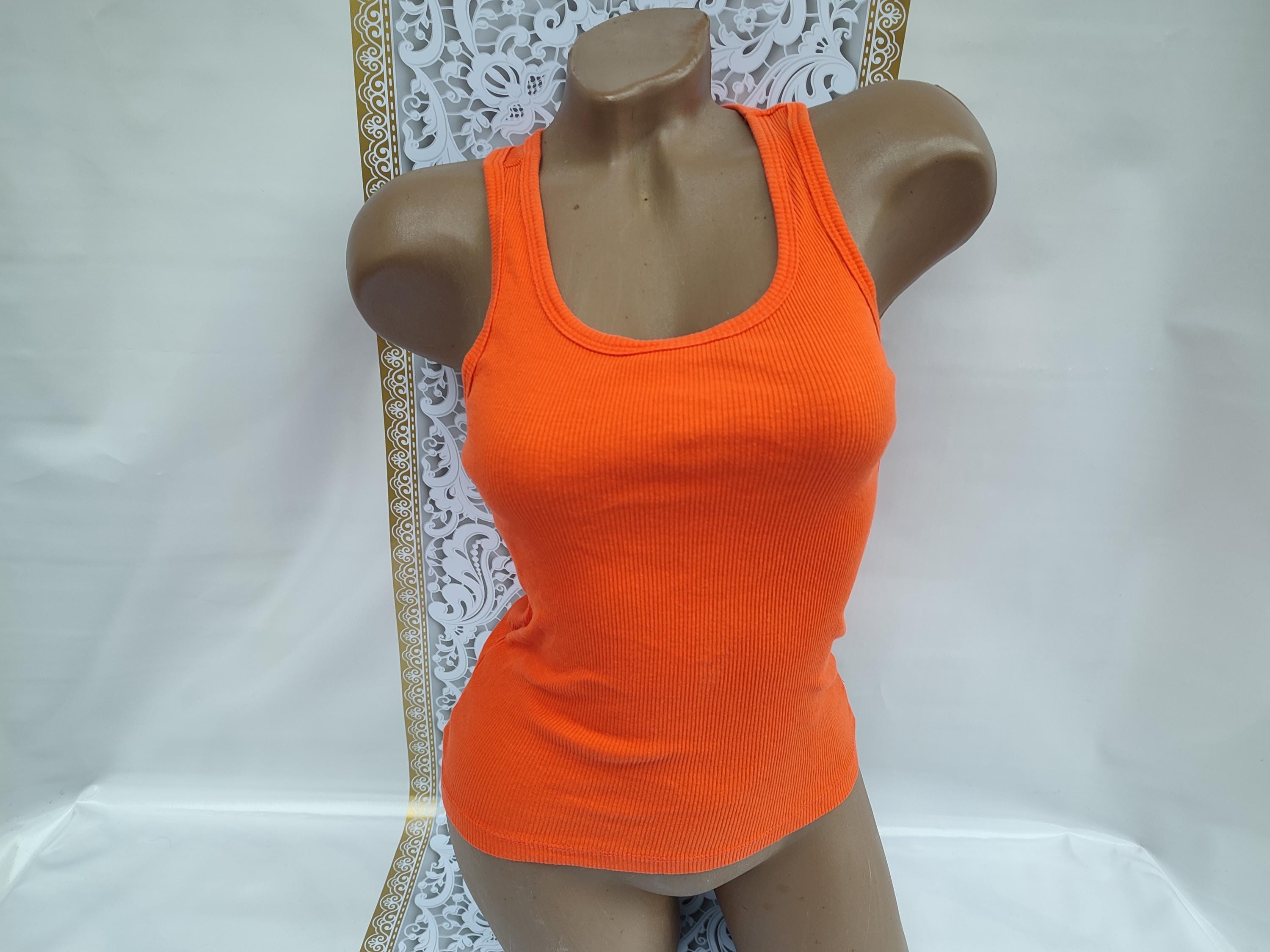 90s Vintage Cotton Women's Neon Orange Ribbed Tank Size XS-S