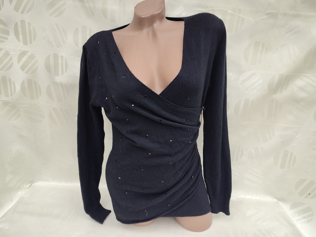 【Vintage】90s 00s Vneck Black Knit 90s Vintage Women Black V-neck Pullover Long Sleeve. Size S-M. - Etsy