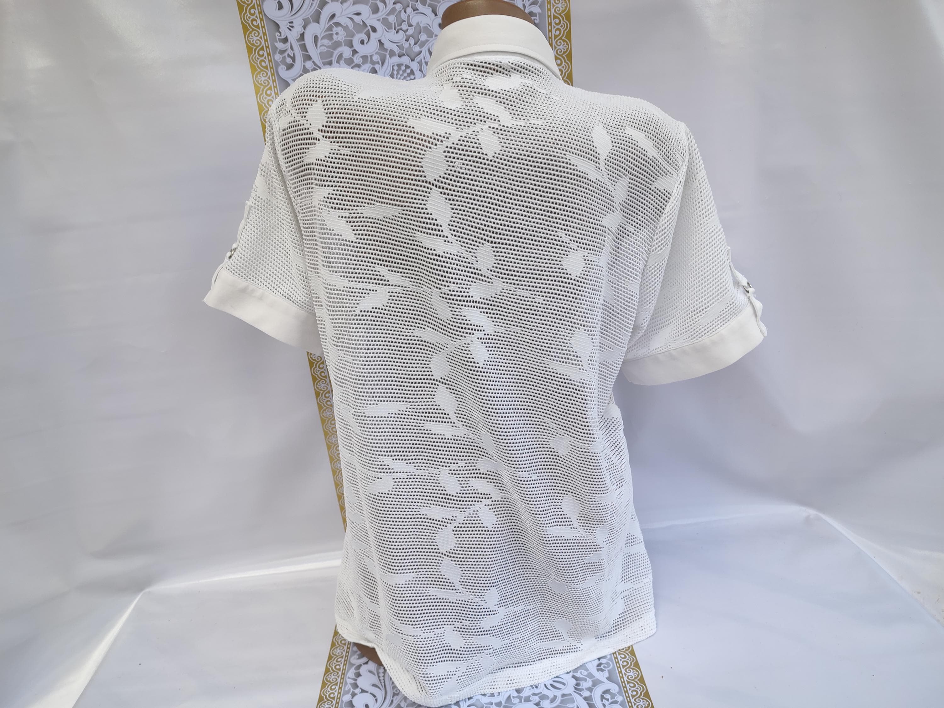 90s Vintage Women's White Mesh Transparent Blouse/shirt Short