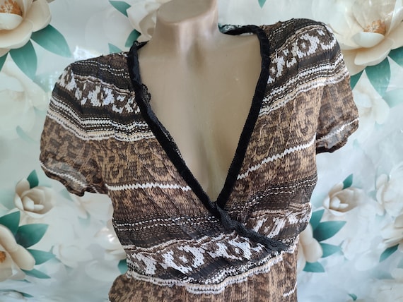 90s Vintage Women's Brown Abstract Translucent Bl… - image 2