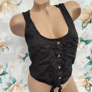 90er Vintage Damen Crop Top in schwarz mit Bindebändern. Größe M. 100% Baumwolle.