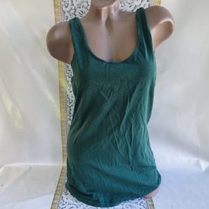 90s Vintage Cotton Women&#39;s Dark Green Basic Tank Top. Size L-XL.