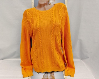 Pull jaune/pull à manches longues en coton vintage des années 90 pour femmes. Taille L.
