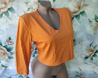 90s Vintage Orange Women's Crop Top Half Sleeve. Size S-M.