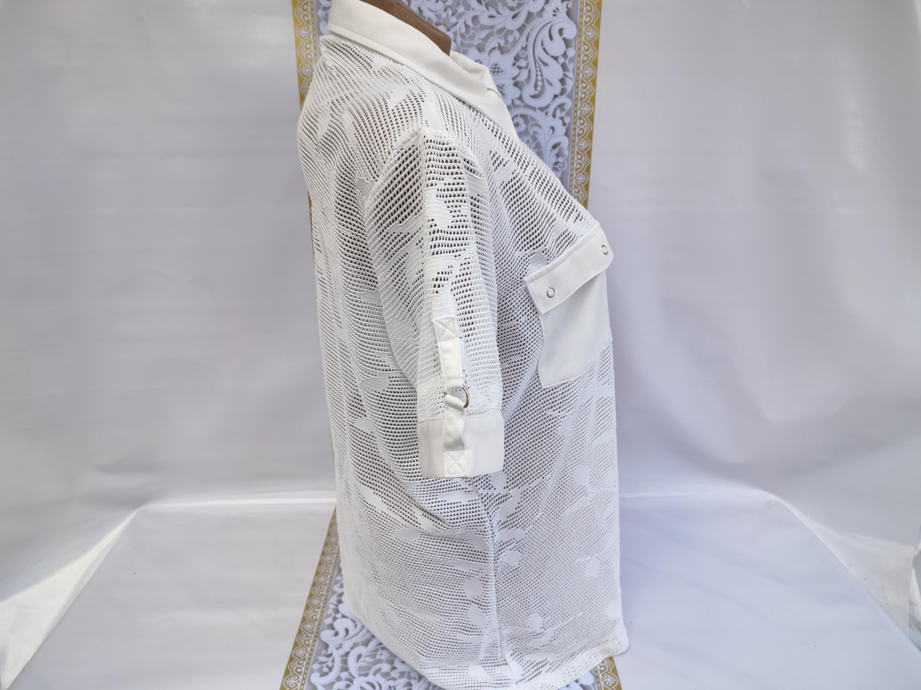 90s Vintage Women's White Mesh Transparent Blouse/shirt Short
