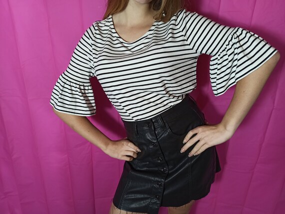 90s Vintage women's striped top with puff sleeves… - image 3