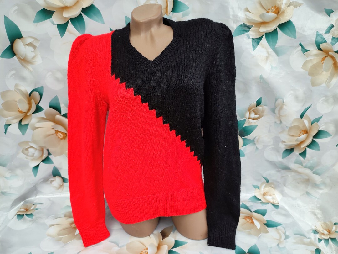90s Vintage Wool Women's Black Red Sweater/pullover Long Sleeve. Size L