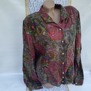 90s Vintage Women&#39;s Paisley Blouse Long Sleeve. Size L-XL.