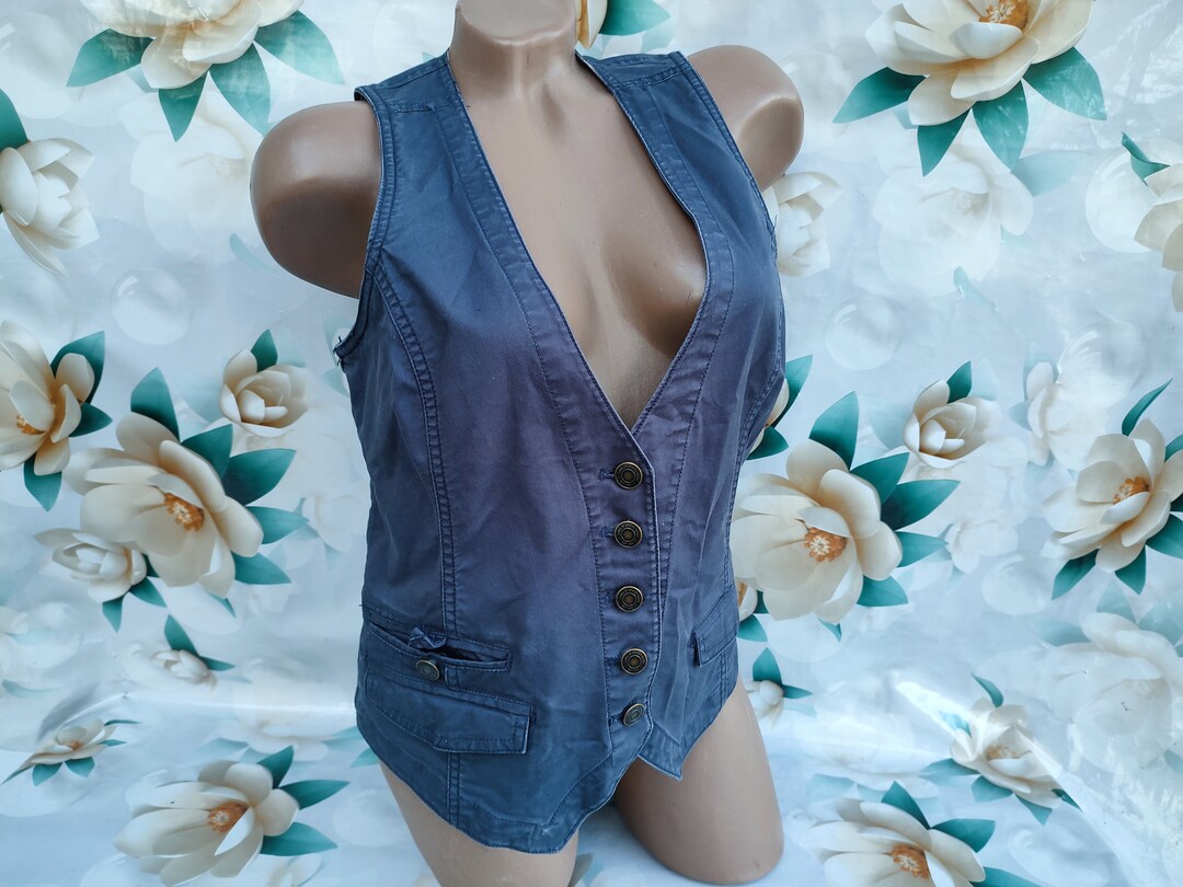 70'S OUTERLIMITS Open Front Denim Vest Women's Size S Vintage cotton blue type Vintage Second Hand