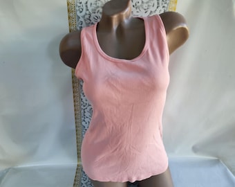 90s Cotton Women's Pink Ribbed Tank Top. Sizes M-L.