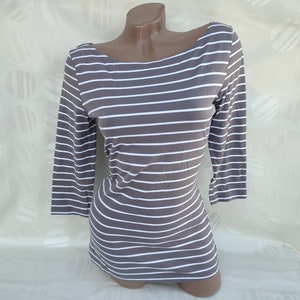 90s Vintage Cotton Womens Gray Striped Basic Top/Tee Half Sleeve. Size XS-S.