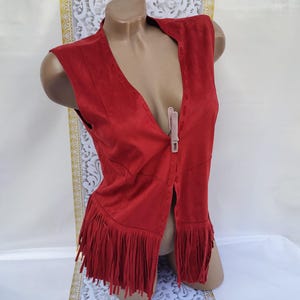 90s Vintage Womens Velvet Terracotta Fringed Vest. Size S-M.