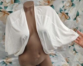 90s Vintage cotton women's white cropped bolero oversized short sleeve. Size L-XL.