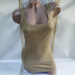 90s Vintage Cotton Women&#39;s Khaki Basic Top/Tank Top. Size M.