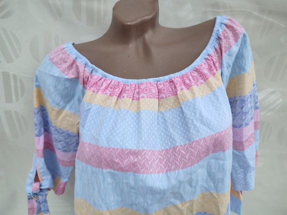 90s Vintage Cotton Italy Women Multicolor Striped Top off