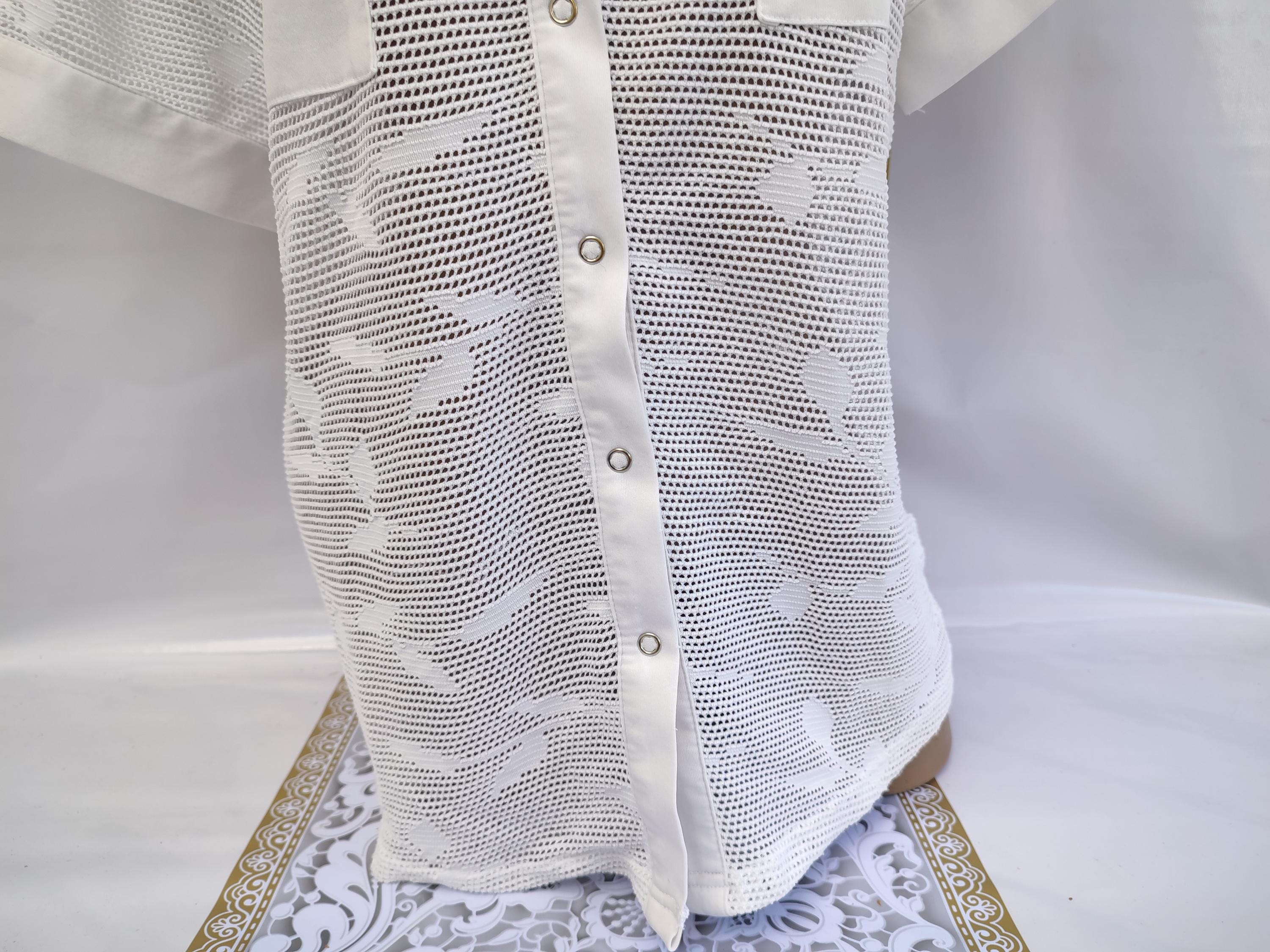 90s Vintage Women's White Mesh Transparent Blouse/shirt Short