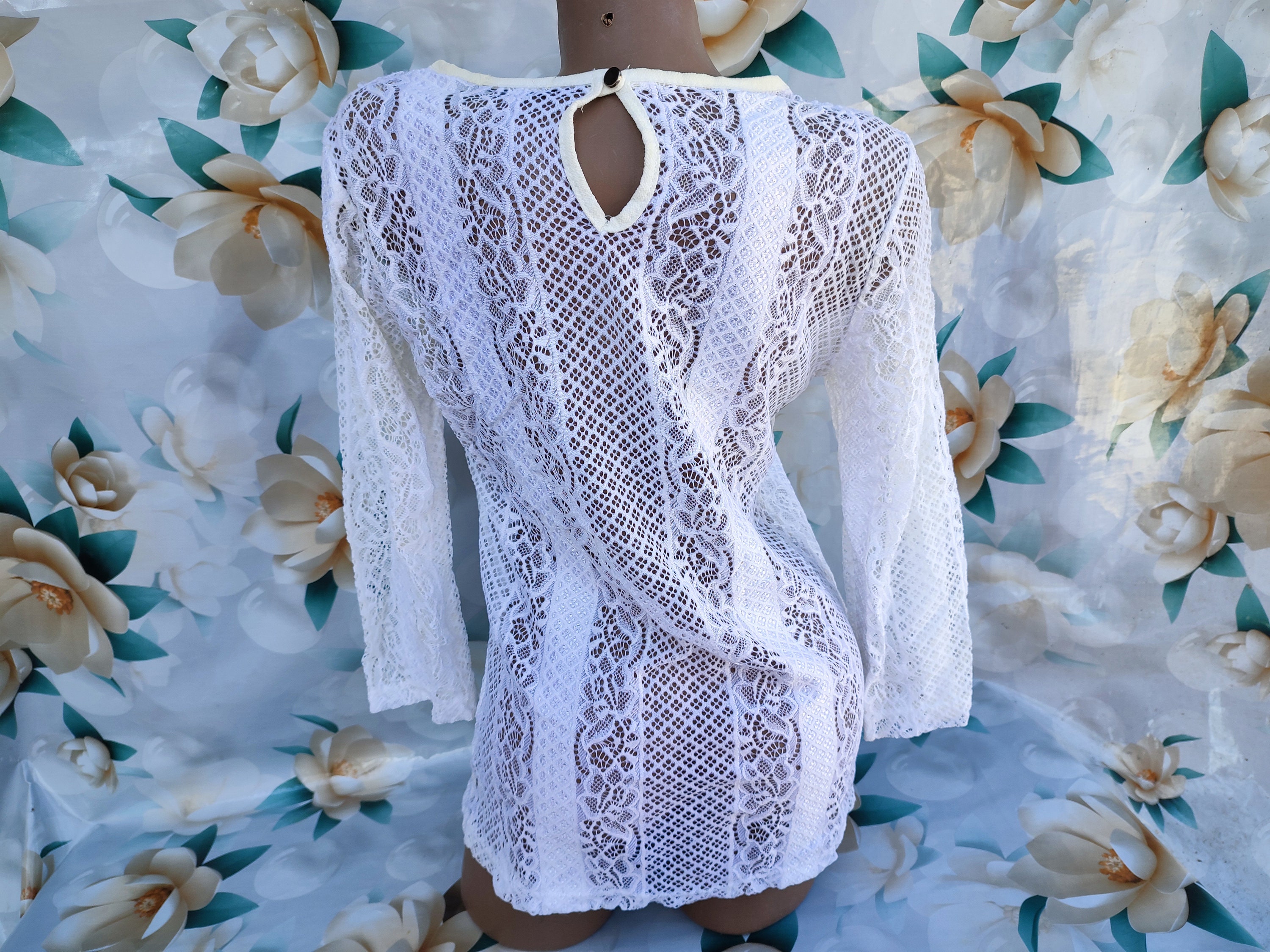 90年代ヴィンテージイタリア製レディースホワイトレースブラウス