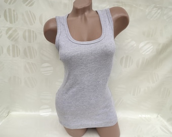 Camiseta sin mangas gris acanalada estilo años 90 - Talla M para mujer