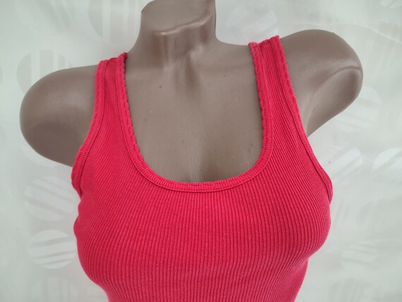 90s Vintage Women's Raspberry Ribbed Tank Top. Si… - image 3