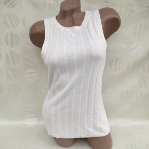 90s Vintage Womens White Ribbed Tank Top. Size L.