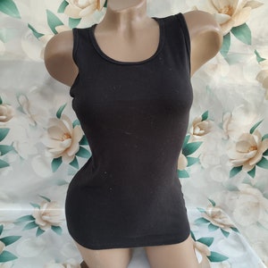 90s Vintage Cotton Womens Black Stretch Top/Tank Top. Size S-M.