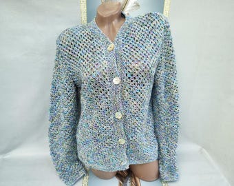 90s Hand Knit Women's Melange Mesh Cardigan Buttoned. Sizes S-M.