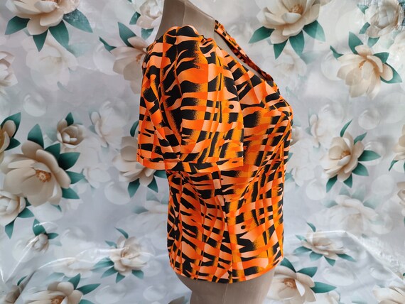 90s Vintage Women's Orange Tiger Blouse/Top Short… - image 6