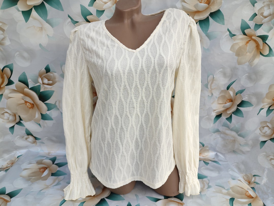 90s Vintage Women's White Blouse/top Long Sleeve Ruffle. Size S-M. - Etsy