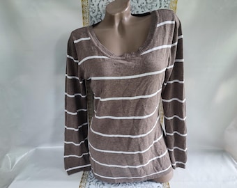 90s Vintage Cotton Acrylic Women's Brown Striped Sweater/Pullover Long Sleeve. Size S-M.