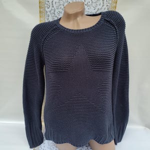 90s Vintage Cotton Blue Knitted Sweater/Pullover With Star Long Sleeve. Size M-L.