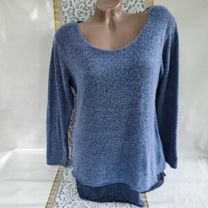 90s Vintage Italy Wool Mohair Women&#39;s Blue Pullover. Size M.