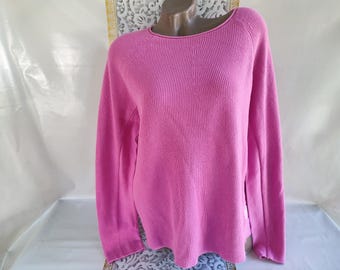 Bluza damska z długim rękawem w kolorze różowym, wykonana z bawełny i akrylu w stylu lat 90. Rozmiar L-XL.