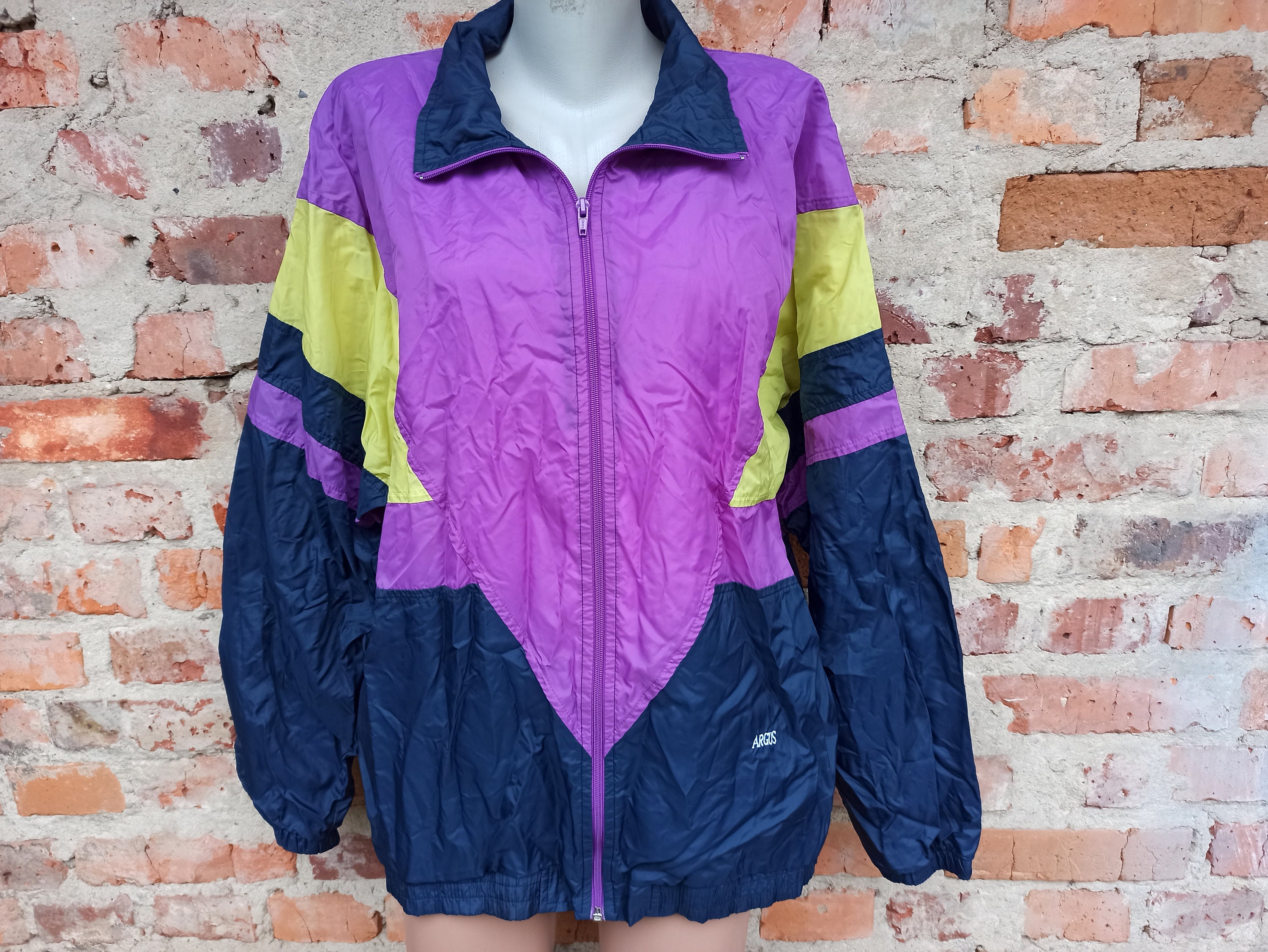 90s Vintage Blue Purple Oversized Nylon Track Jacket Women 90s Vintage Blue Purple Oversized Nylon Track Jacket Women
