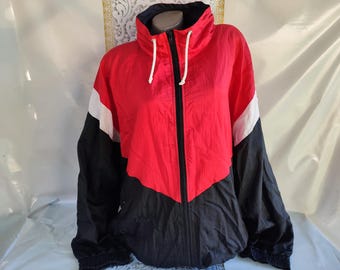 90s Vintage Color Block Nylon Jacket: Oversized Zip Up, Size L-XL
