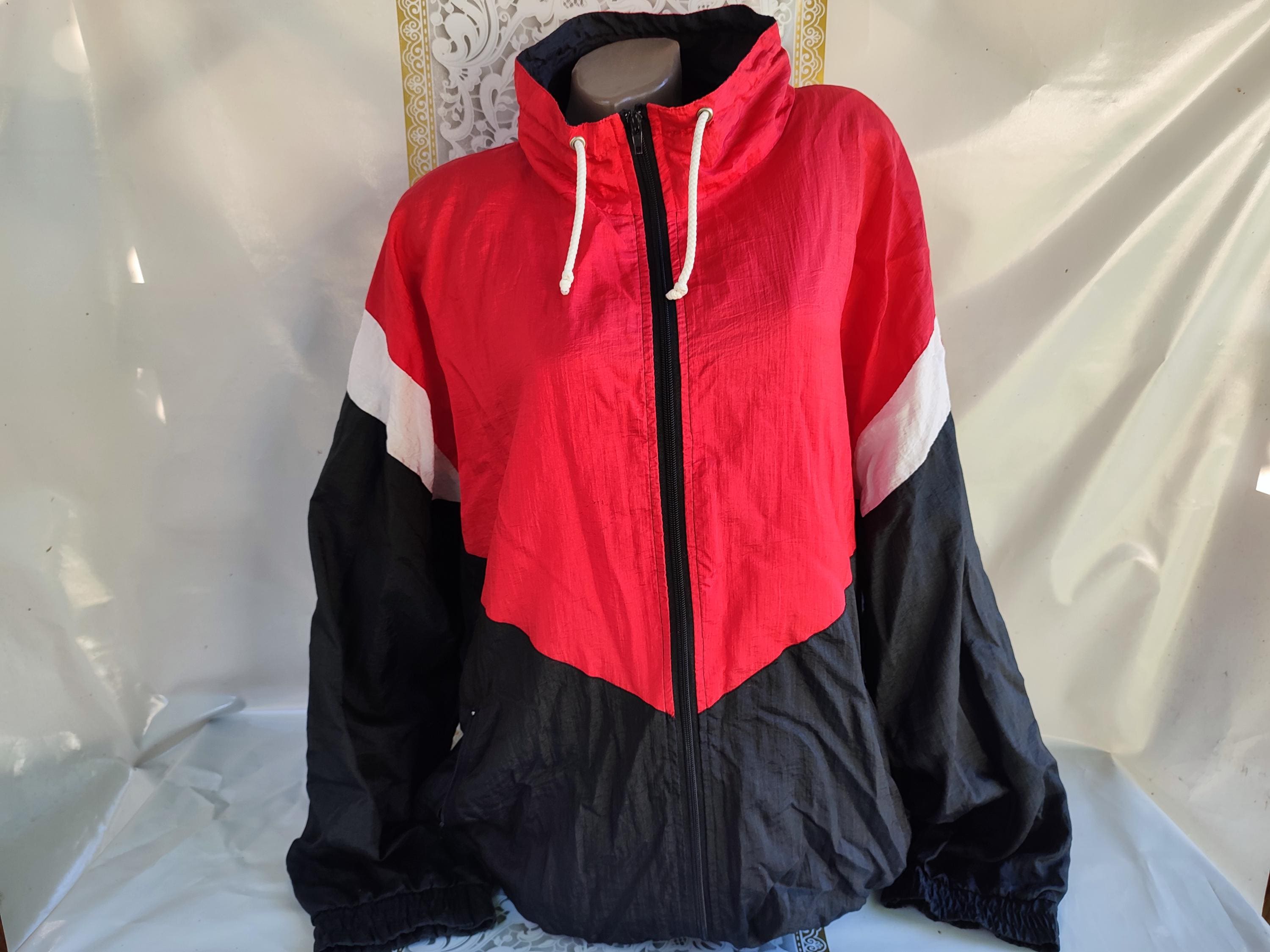 90s Vintage Color Block Nylon Jacket: Oversized Zip Up, Size L-XL